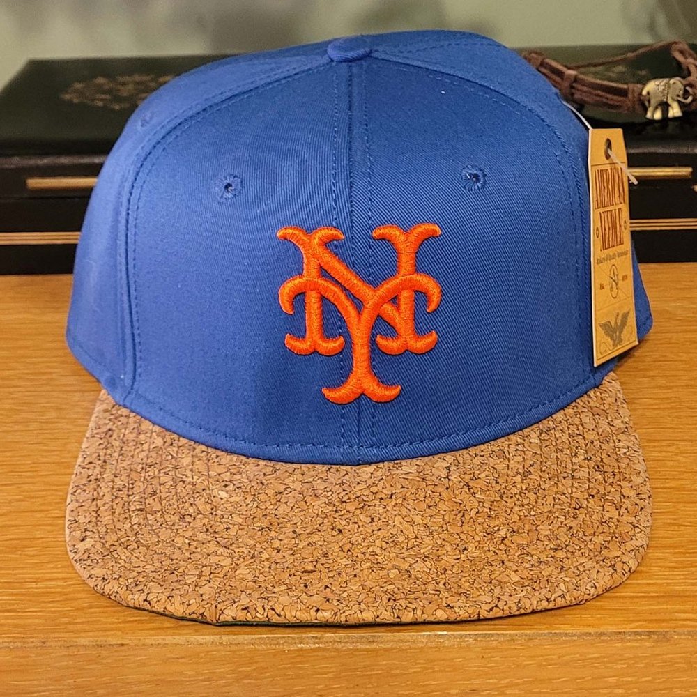 47 BRAND VTG MLB NY METS BLUE WITH CORK BILL SNAP BACK BASEBALL CAP HAT NWT